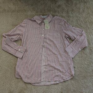 Reserved Striped Button Down Shirt in Red and White